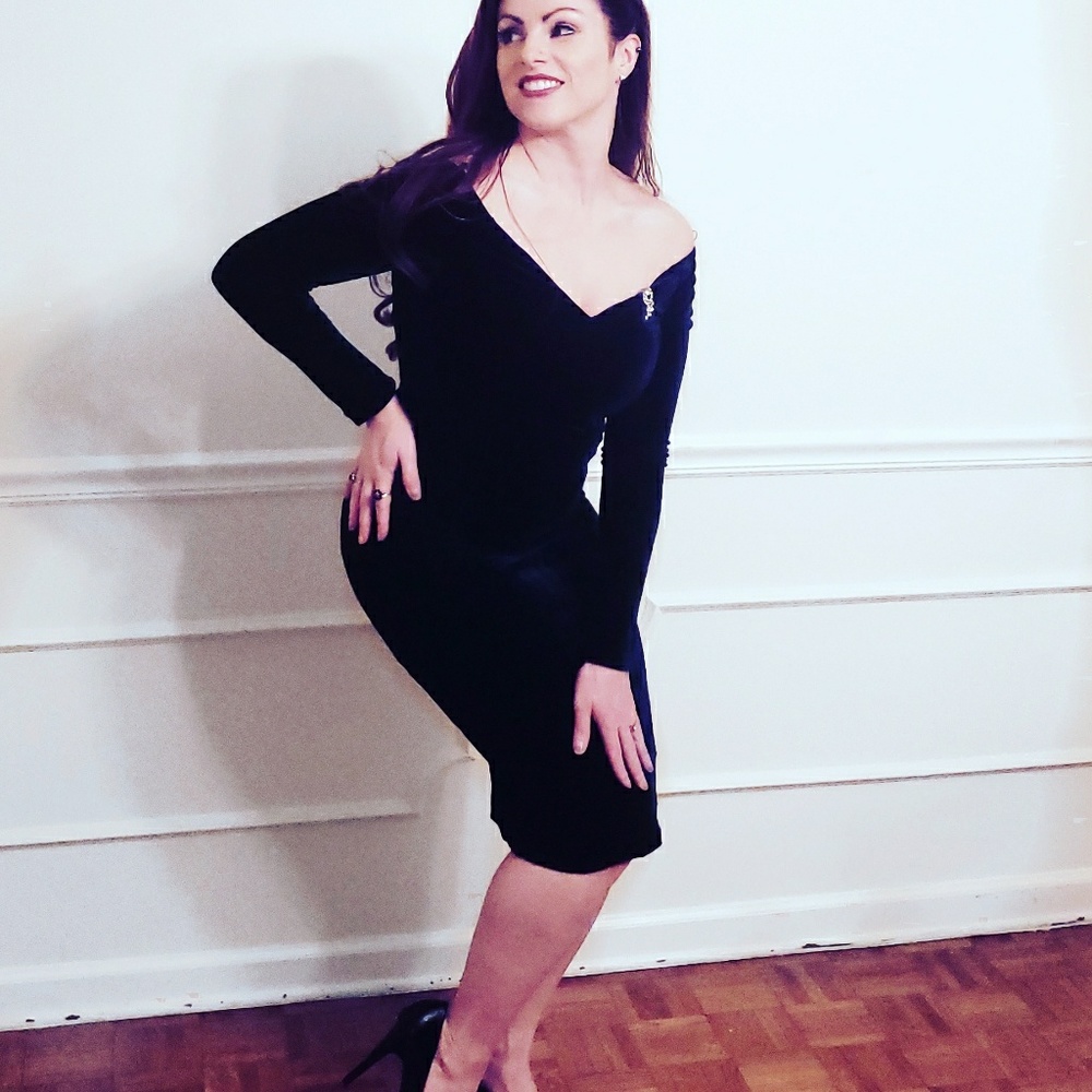 Navy Velvet Wiggle Dress ×Last One× - Picture 3 of 4